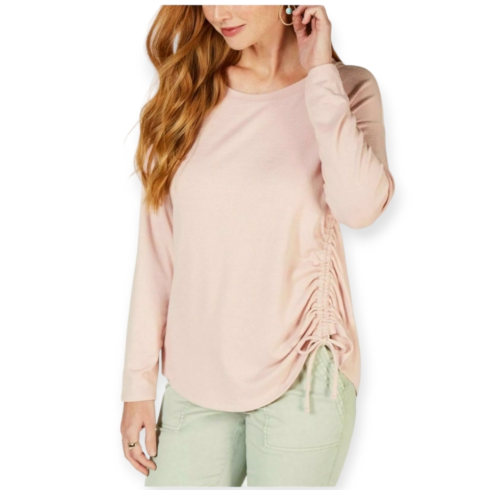 Style & Co Ruched Tie-Detail Top Hibiscus Medium NWOT